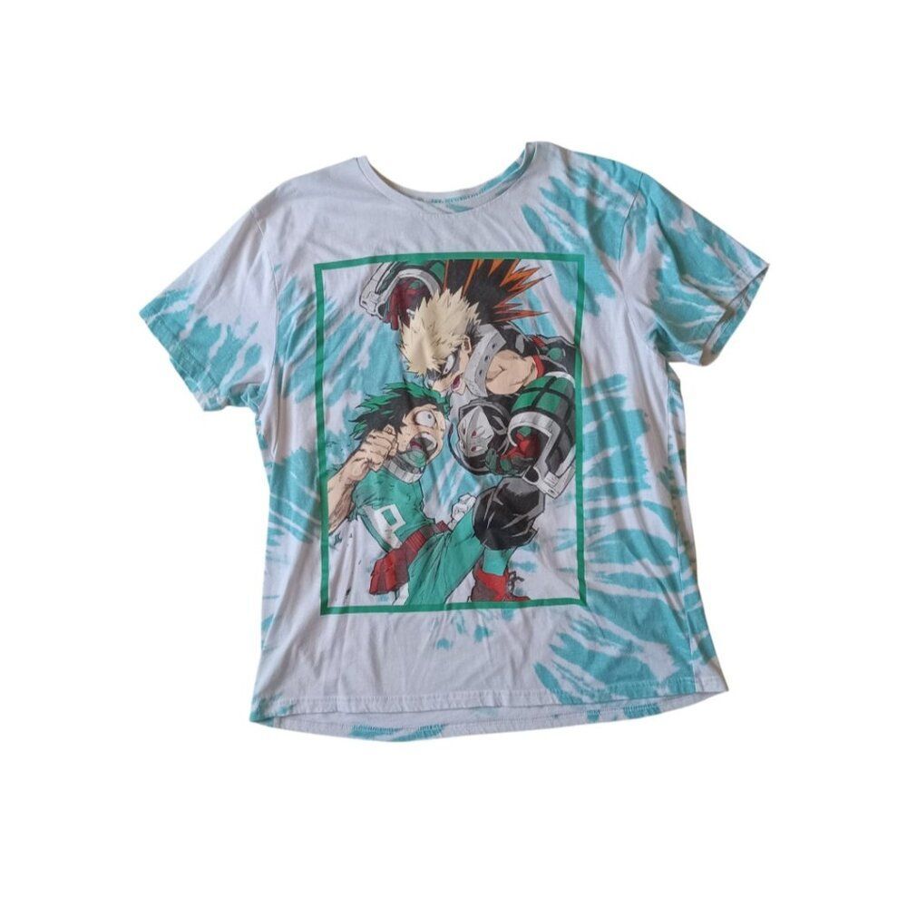 My Hero Academia Blue White Tie Dye Bakugo and Deku Fight Graphic T-Shirt XL